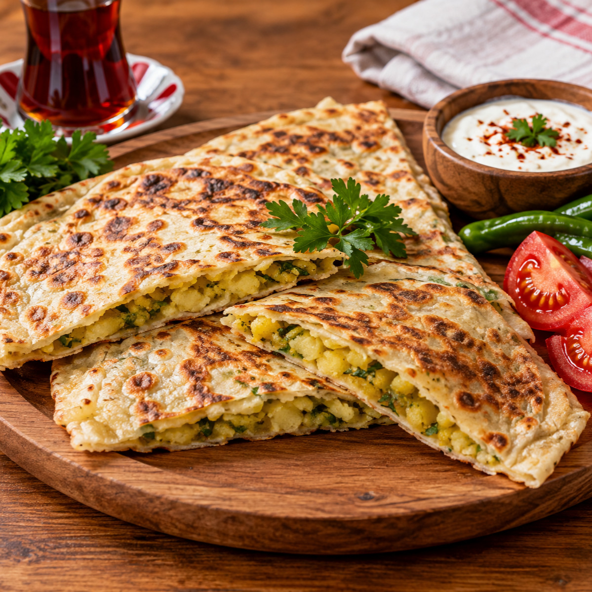 Patatesli Gözleme + Patates Kızartması +Ayran +tatlı