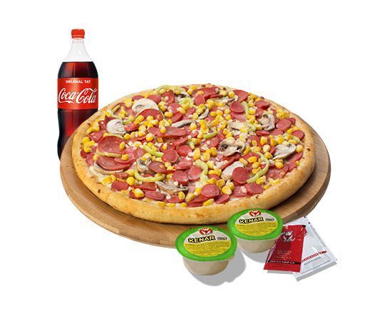 Büyük Boy Pizza & 1 Lt içecek & Sos