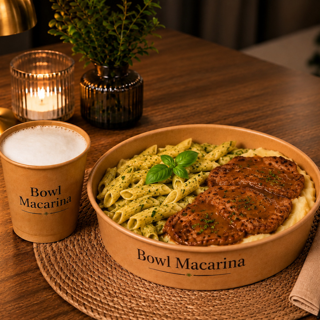 XXL Bowl Fesleğenli Makarna & Püreli Rosto Köfte + Ayran