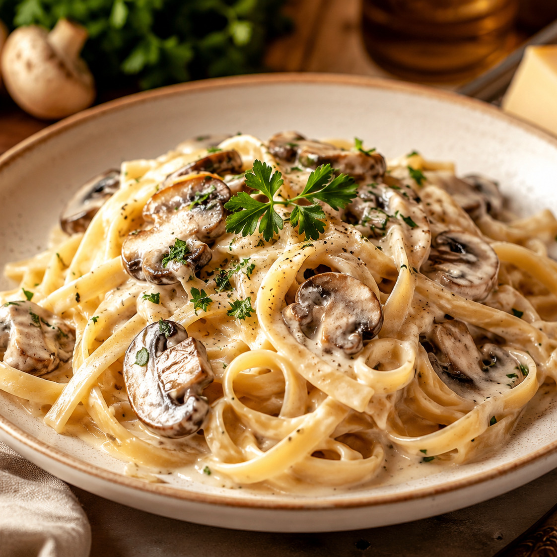 Kremalı Mantarlı Fettuccine