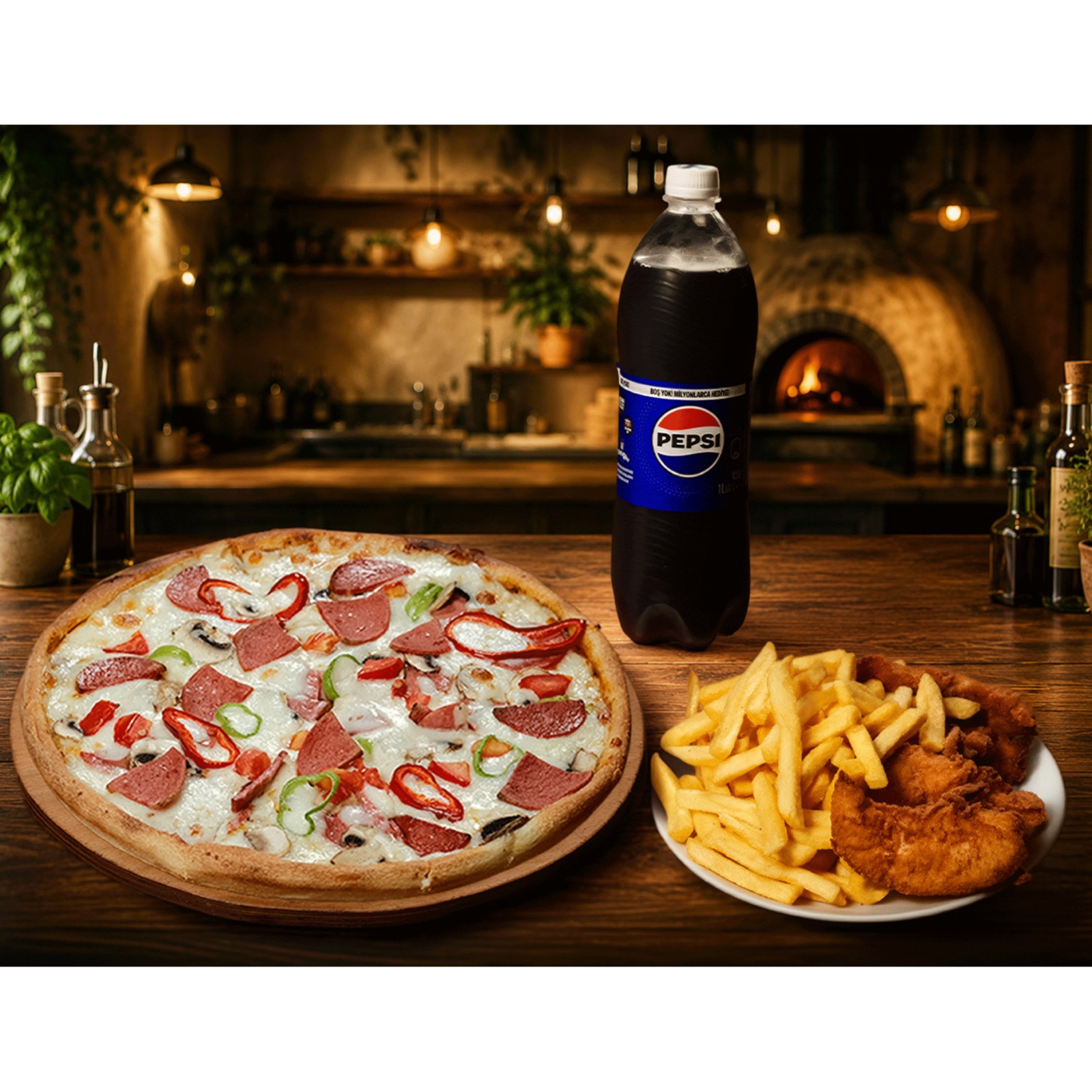 Tam Karışık Pizza Menü (4 Kişilik)