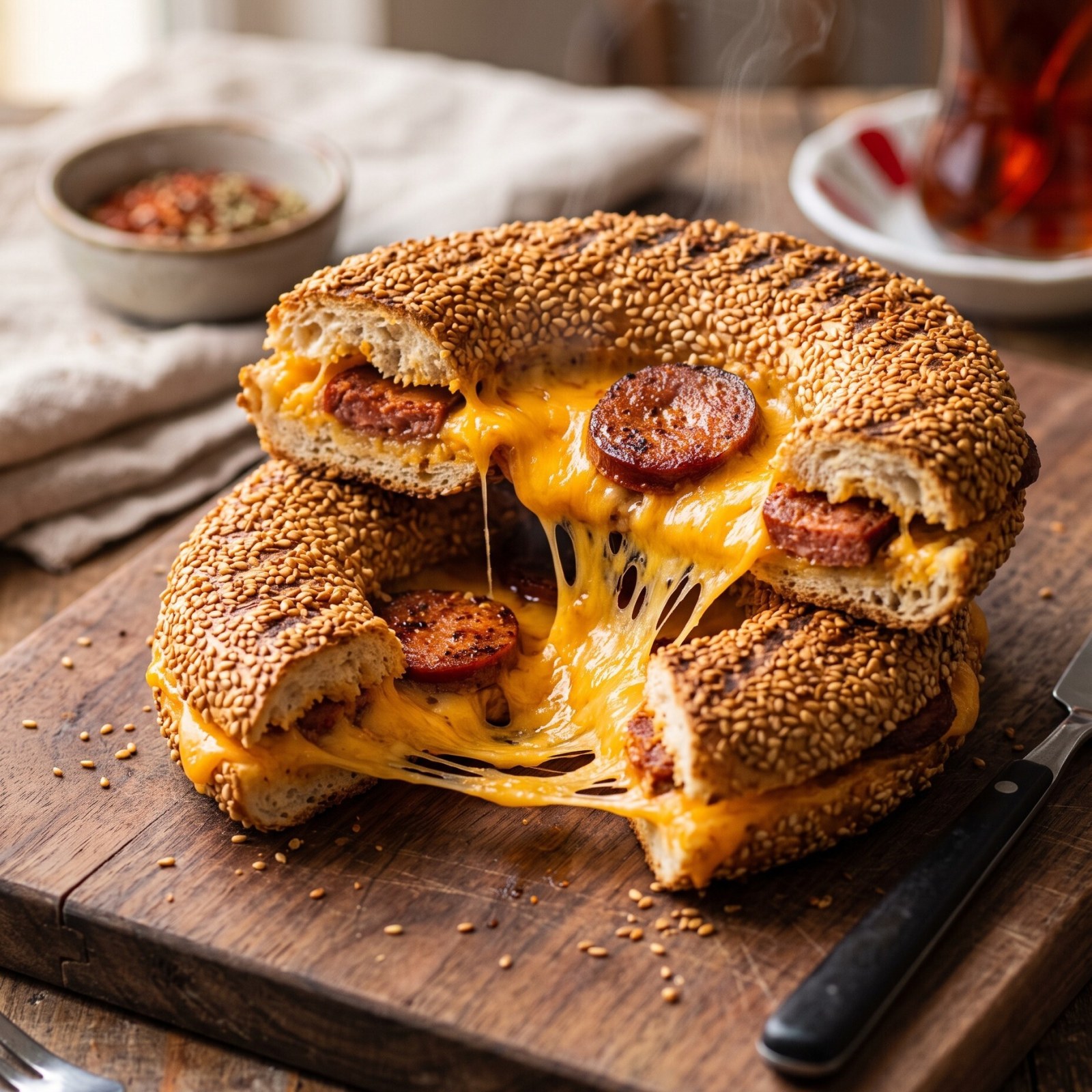 Cheddar Sucuklu Simit Tost