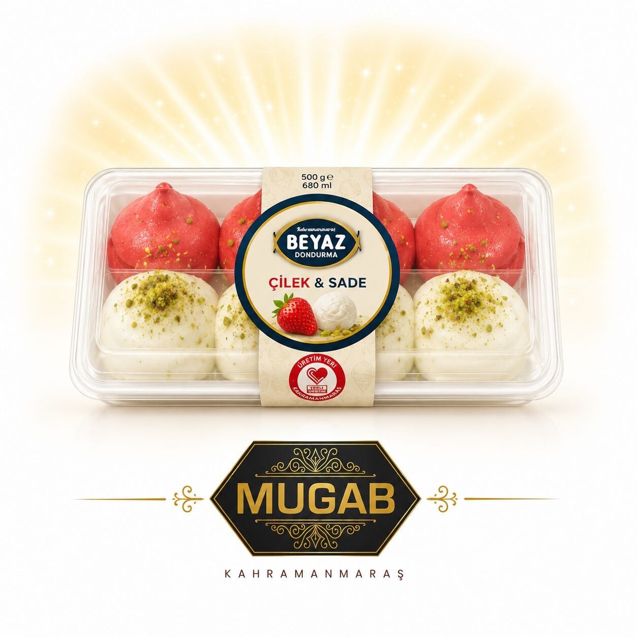 MUGAB Beyaz Dondurma Kahramanmaraş Usulü Çilek sade (500gr)