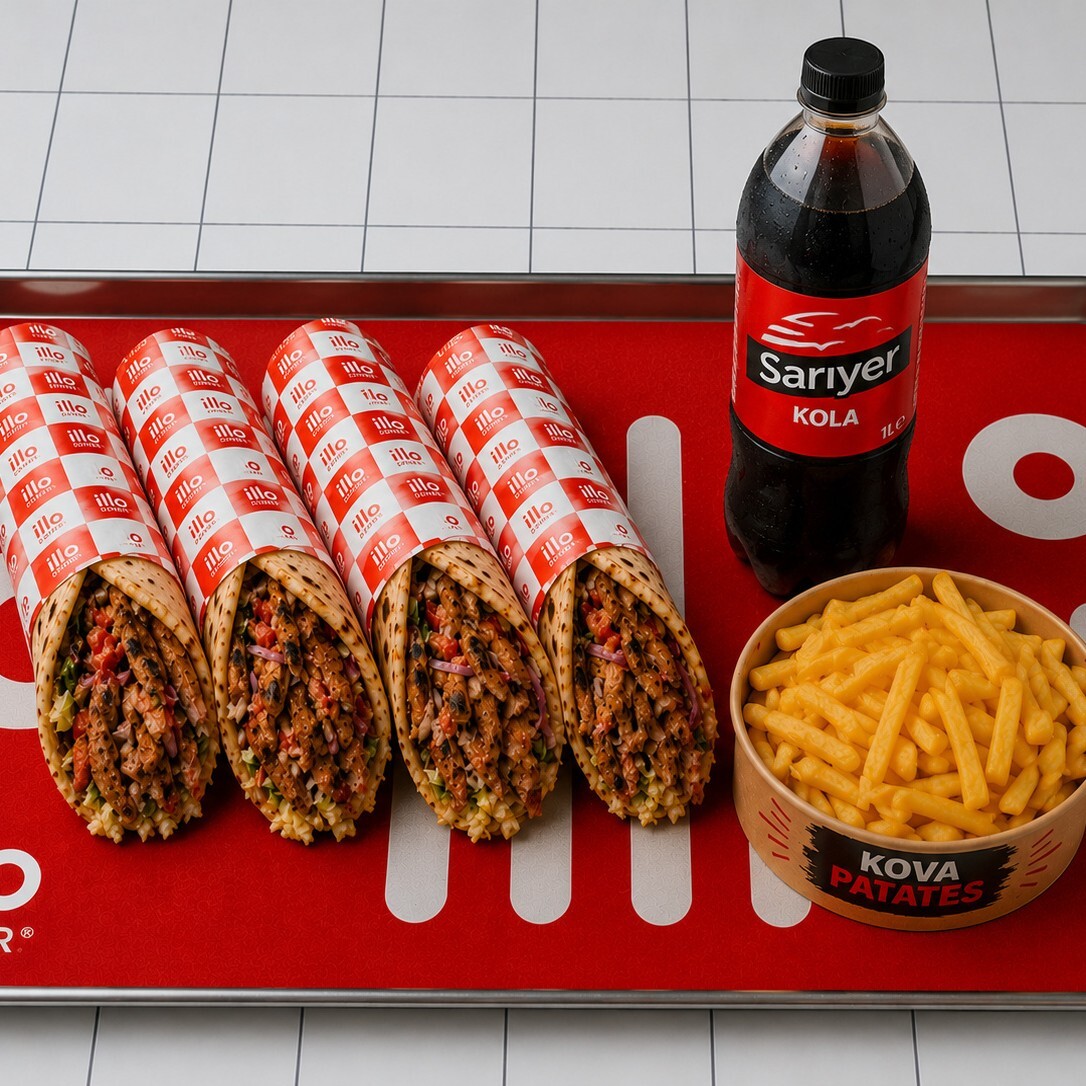Mega 4'lü Tavuk Dürüm & 1 Kova Patates Kızartması & 1 Lt Kola