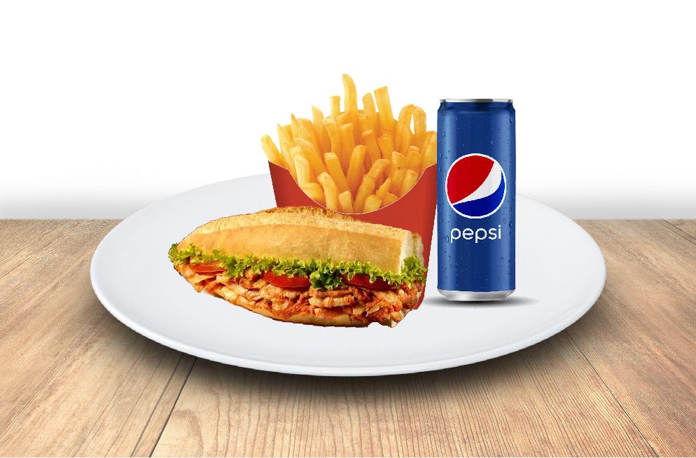 Üç Çeyrek Tavuk Döner (100 gr.) patates kutu pepsi