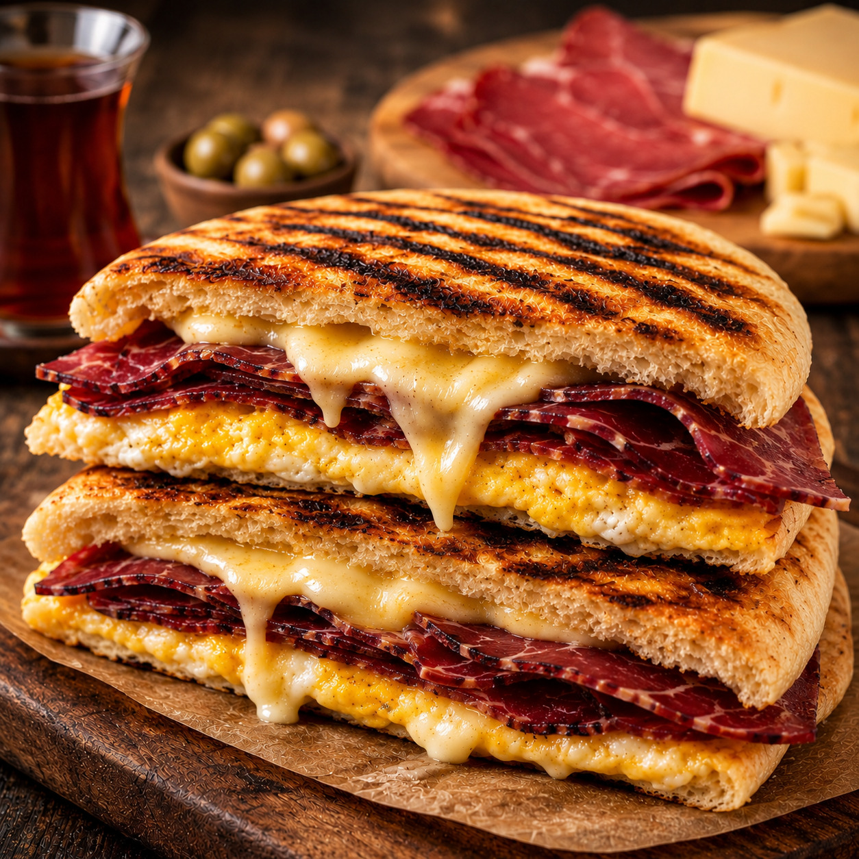 Yumurtalı Pastırmalı Kaşarlı Tost