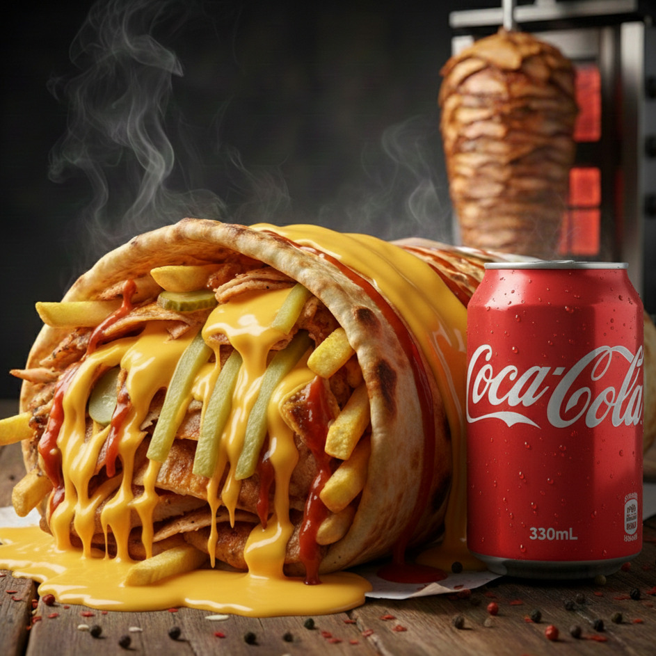 LAB - 🧀CHEDDAR BURRİTO(OTURAN)🧀 Dürüm + Patates + Coca Cola (330 ml)
