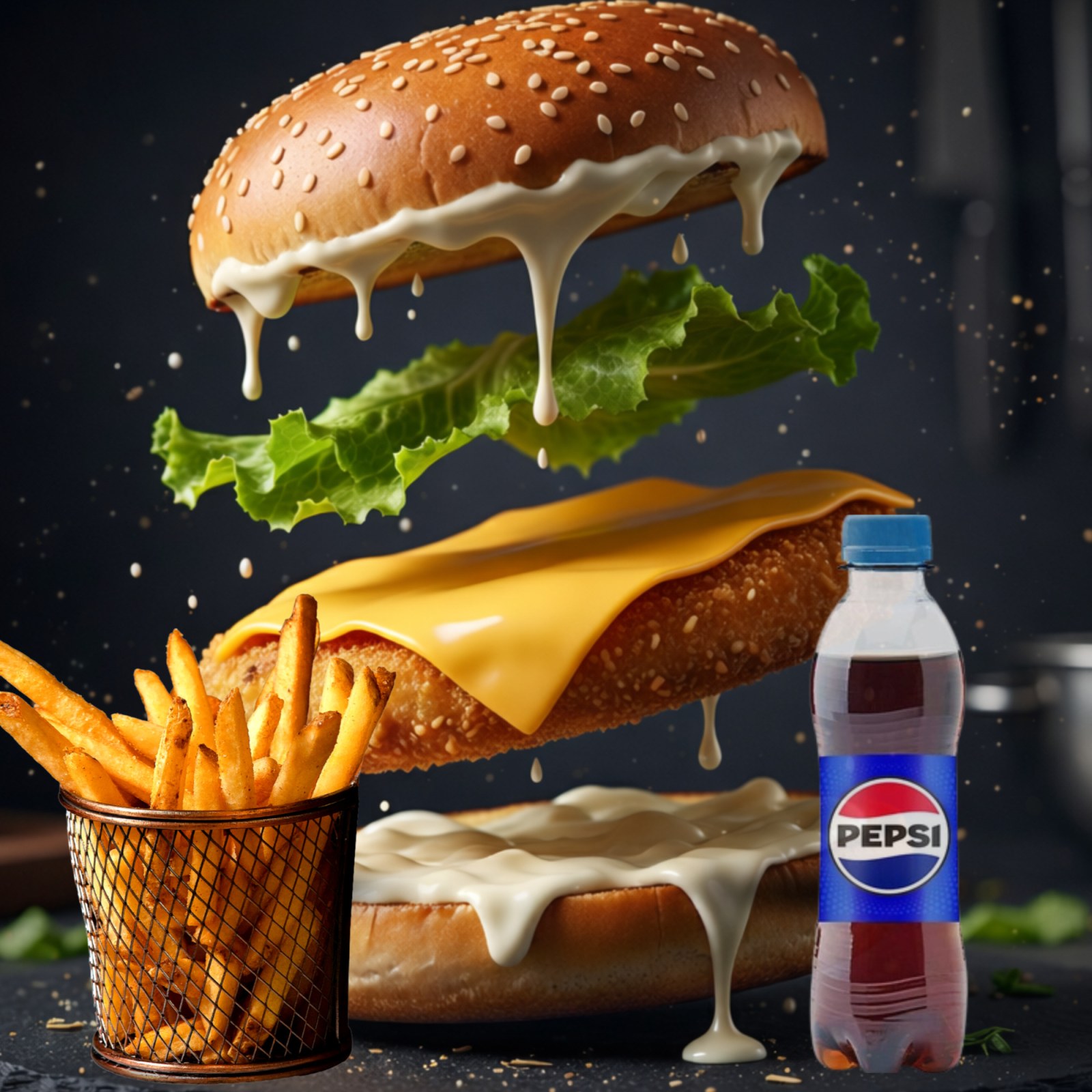 Klasik Tavuk Cheeseburger, Patates Kızartması, İçecek (250 ml)