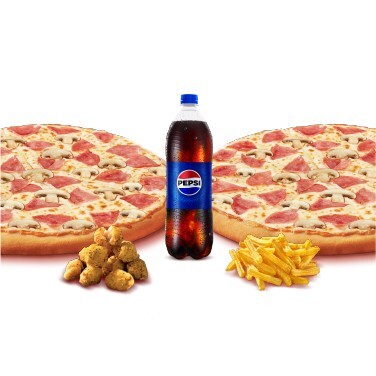 2 Adet Orta Boy Pizza +2 Adet Seçili Yan Ürün + İçecek (1 L.)