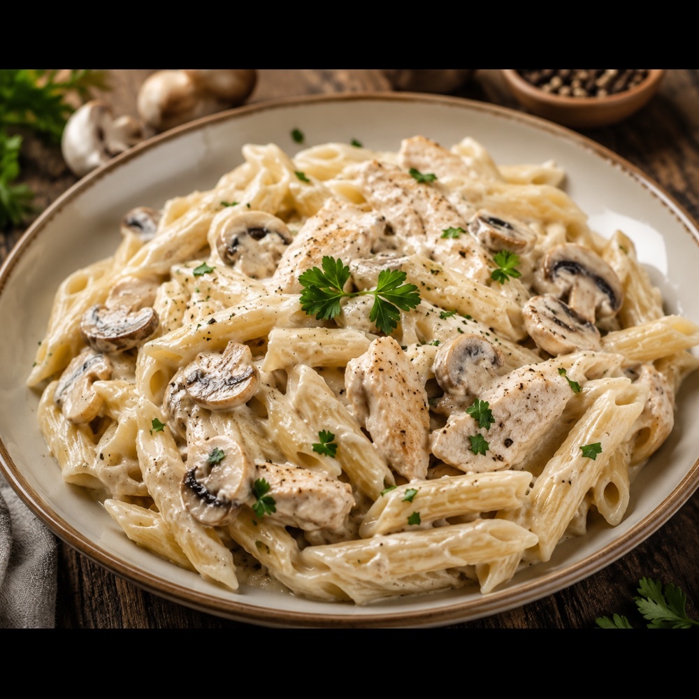 Kremalı Mantarlı Tavuklu Penne Makarna