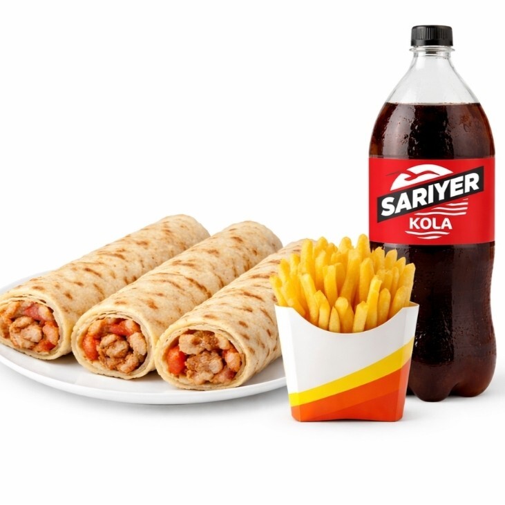 3'Lü Biz Bize Cola (1 L.) Menü 3 Adet HCZ Dürüm + Büyük Boy Cips + 1 L Cola