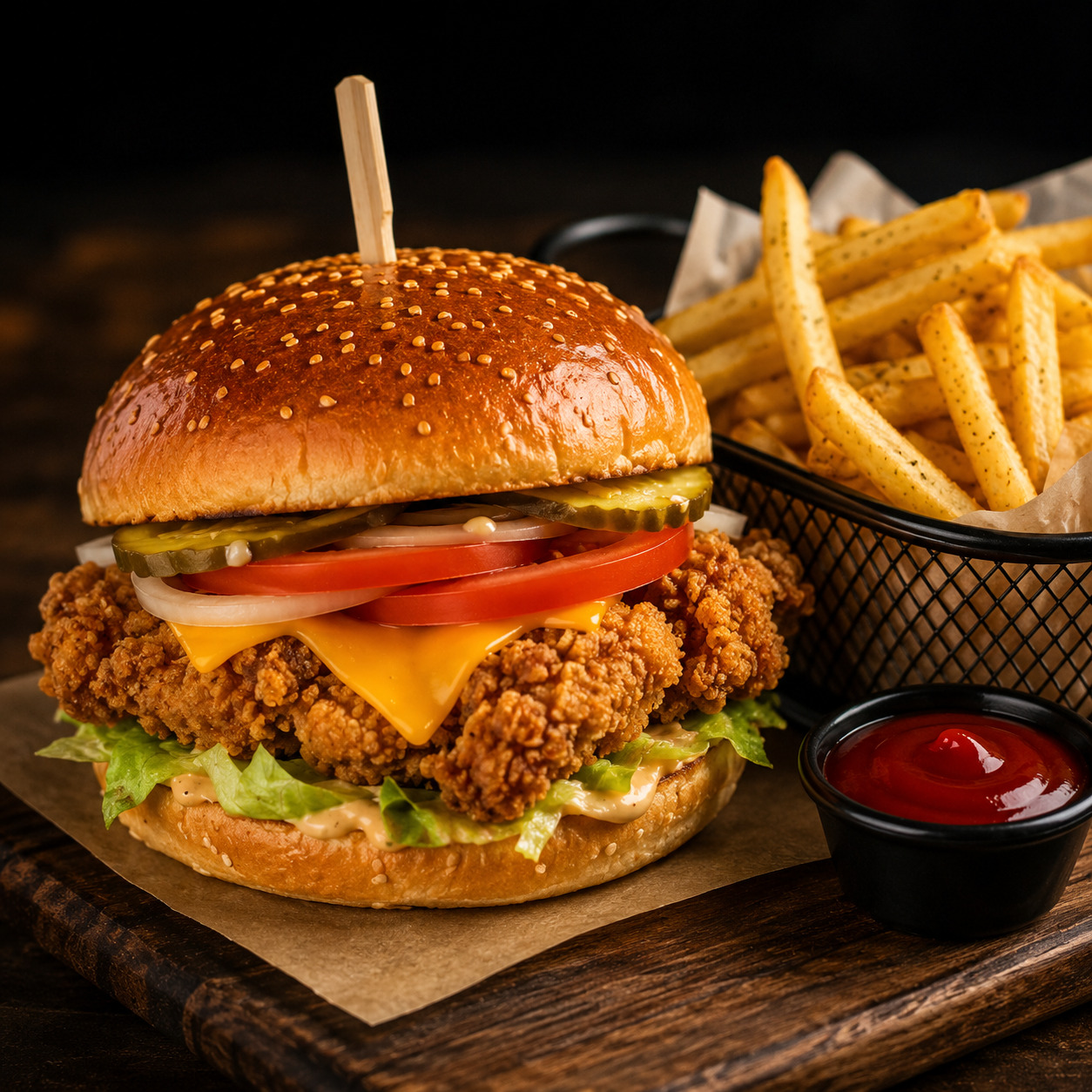 CHİCKEN ÇITIR BONFİLE BURGER + PATATES KIZARTMASI