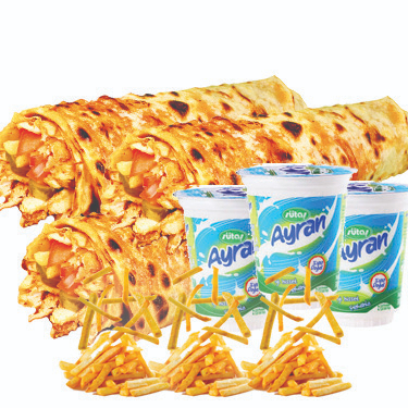 Tavuk Döner 3 Medium Dürüm + 3 Patates + 3 Ayran Menü