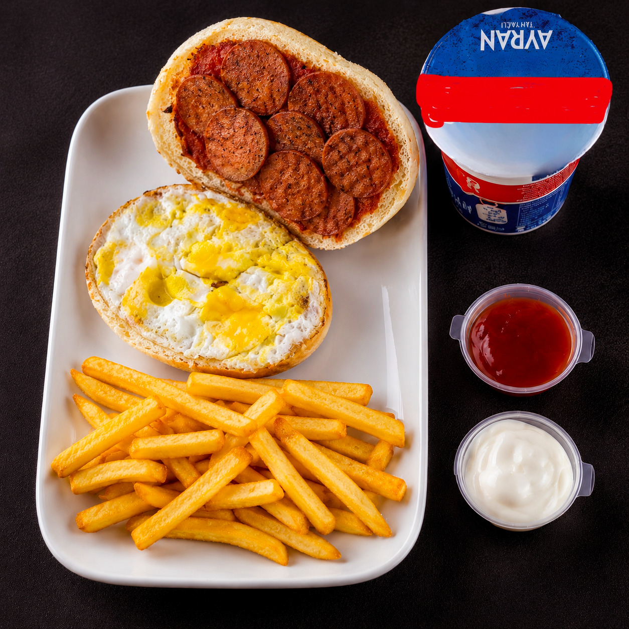Sucuklu Yumurtalı Bazlama Menü (Büyük Ayranlı)