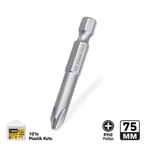 YILDIZ UÇLU BİTS TORNALI S2 PH2*75mm Sand-Pro Series