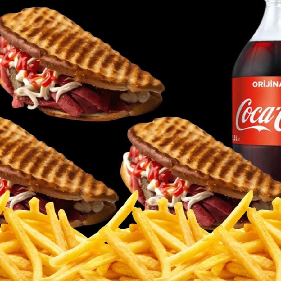 3 lü Ayvalık Tostu Menü+ Patates Tava + 1 lt kola
