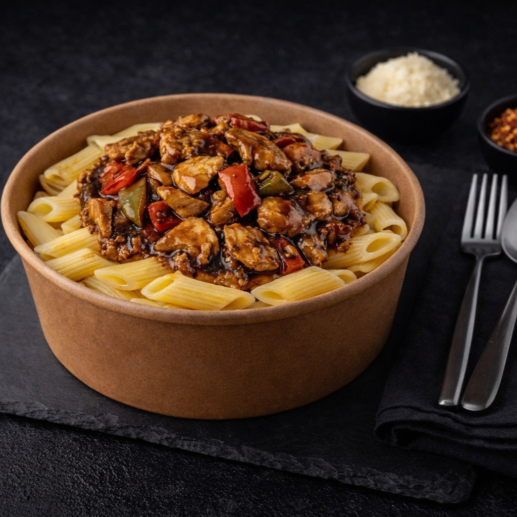 Makarna Üstü Barbekü Soslu Tavuk