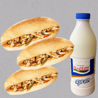 3’lü Kanka Menü ( 3 Tam Ekmek Tavuk Döner + 1 tl. Ayran