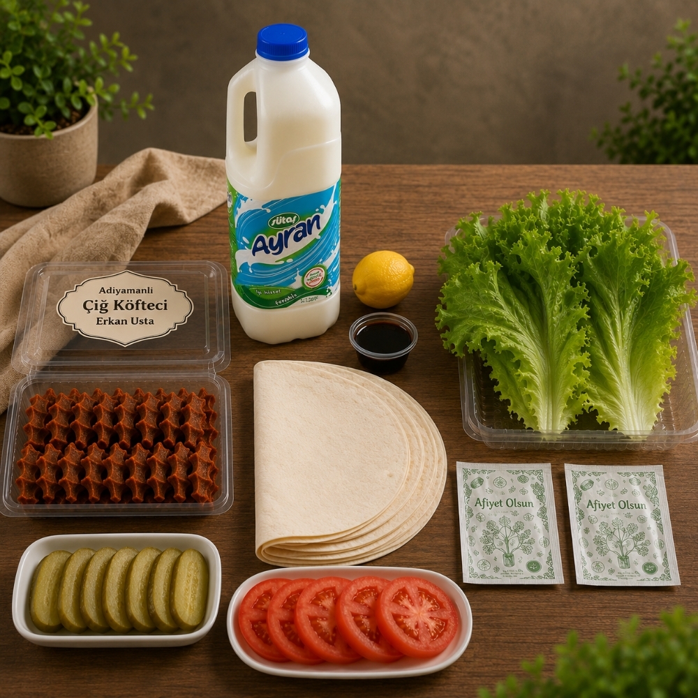 1 kg Aile Boyu Çiğ Köfte ve 1 Litre Sütaş Ayran