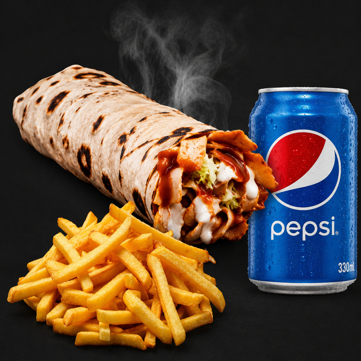 Tavuk Bey Döner Dürüm Menü ve patates kızartması