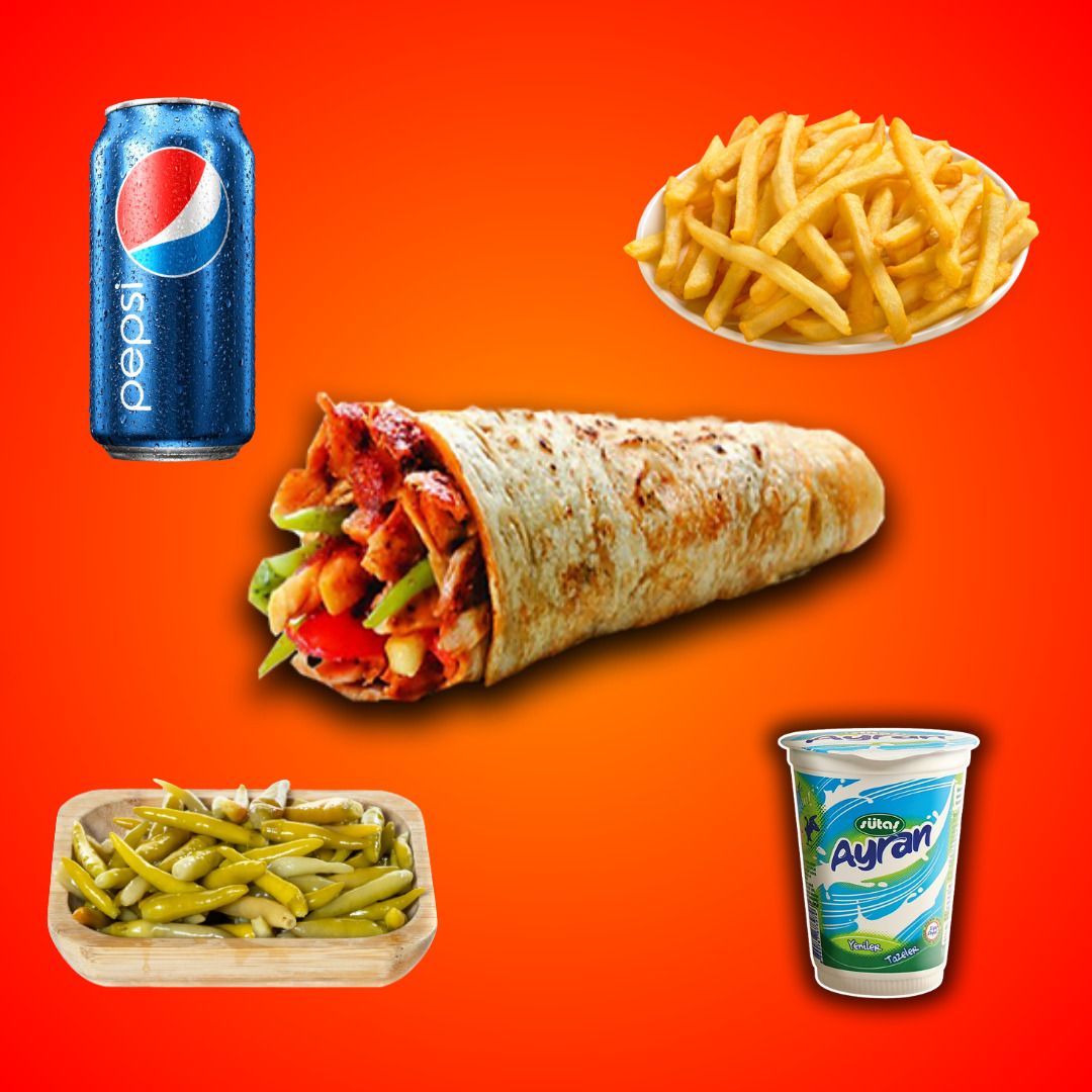 Tavuk Şiş Dürüm -(Patatesli Menü©)AYRAN