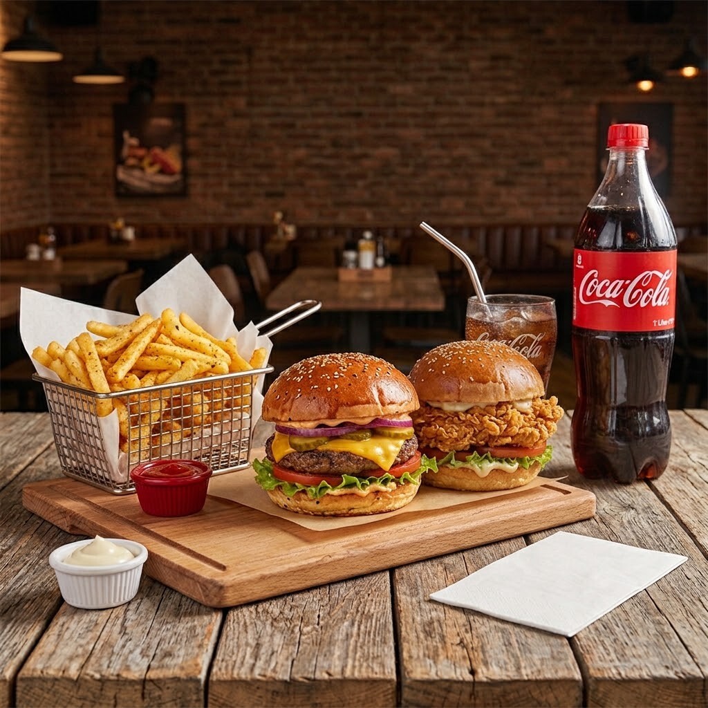 Beef Burger & Chicken Burger & Patates & İçecek