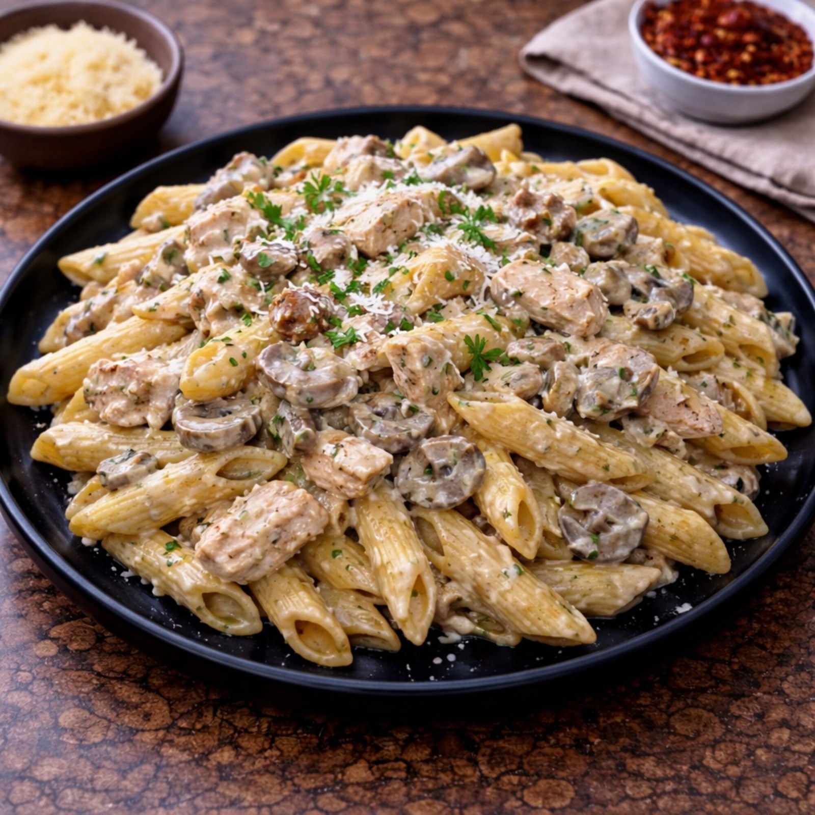 Kremalı Mantarlı Tavuklu Penne