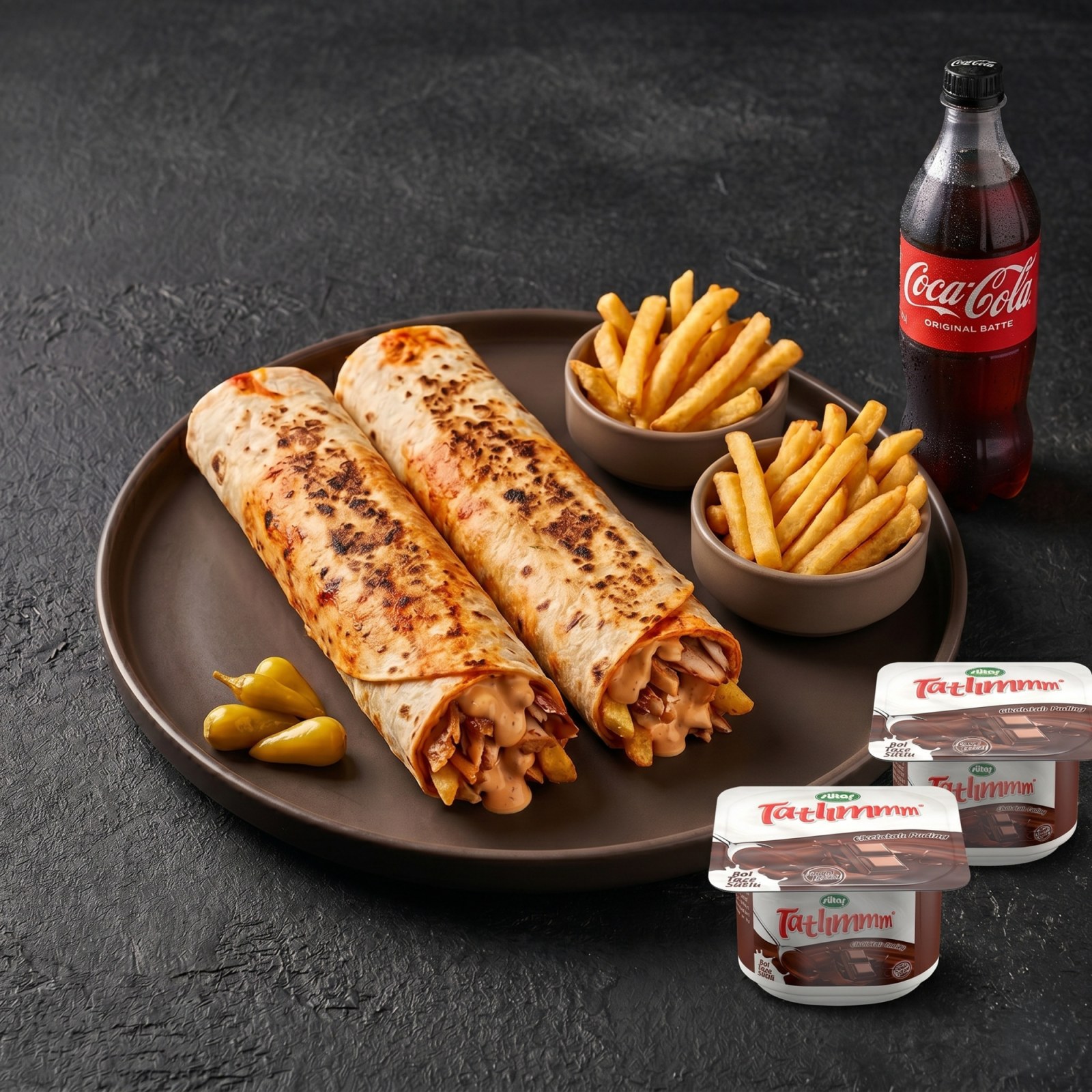2'li Burger Soslu Tavuk Döner Dürüm Menü (100 gr.)