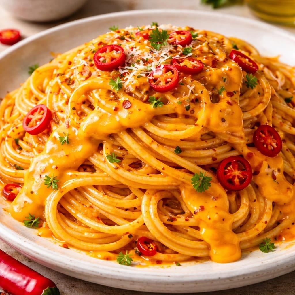 Acılı Cheddar Soslu Spagetti
