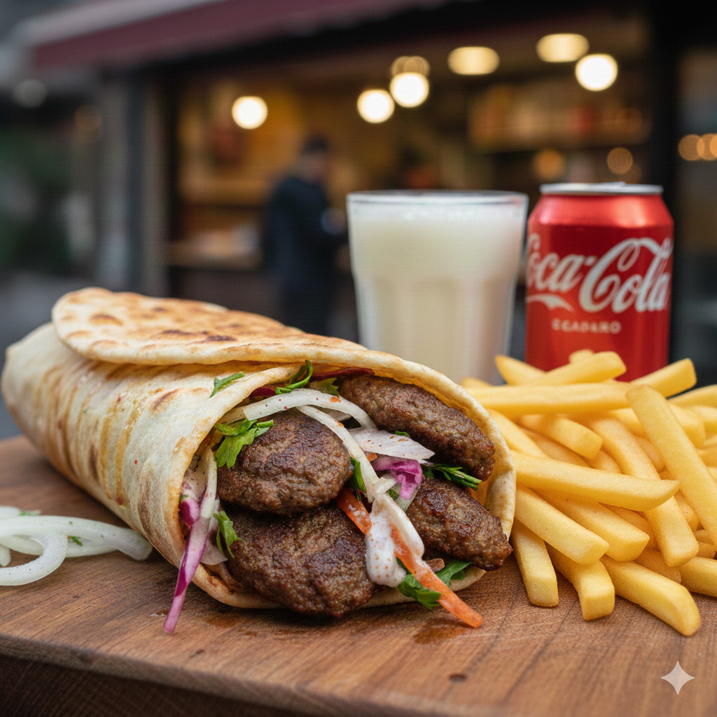 Köfte Dürüm Medium +Patates Kızartması+ Seçeceğiniz İçecek