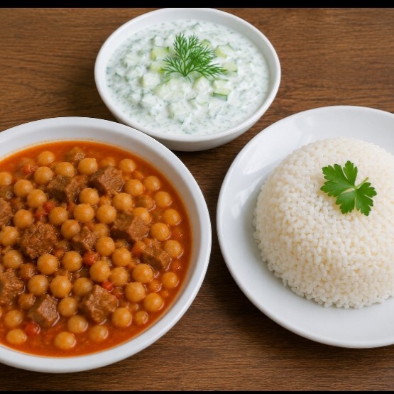 Etli Sulu Nohut Pilav Cacık