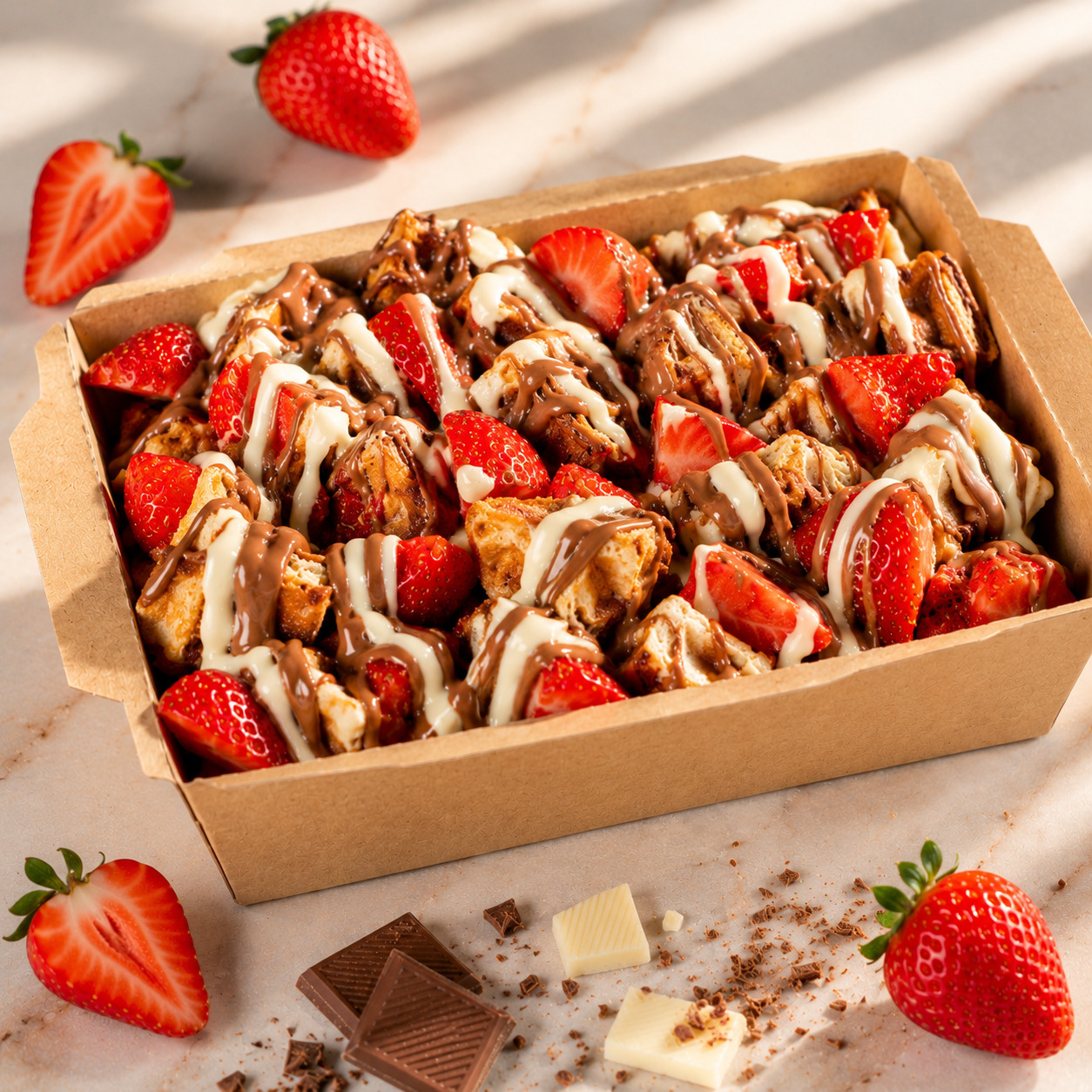Çilekli Kovada Çikolatalı Waffle