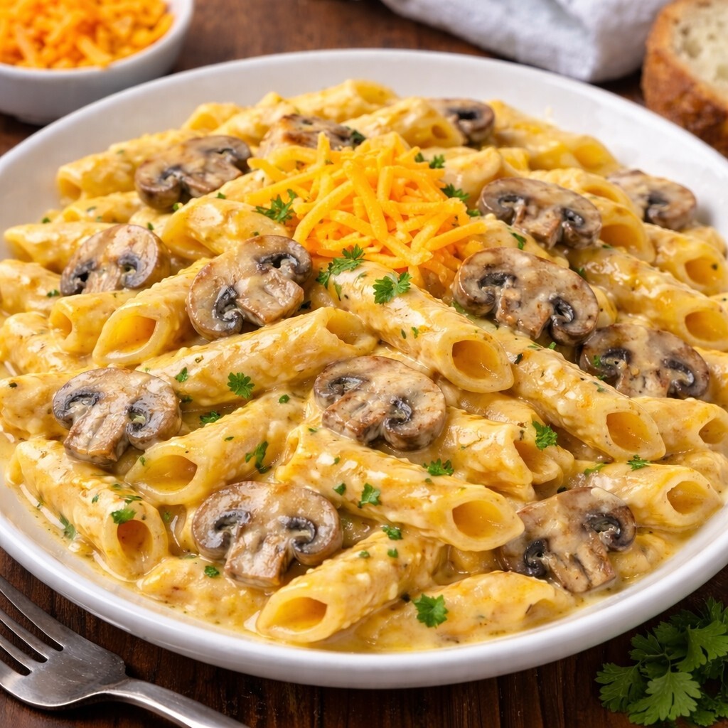 Cheddar Soslu Kremalı Mantarlı Penne