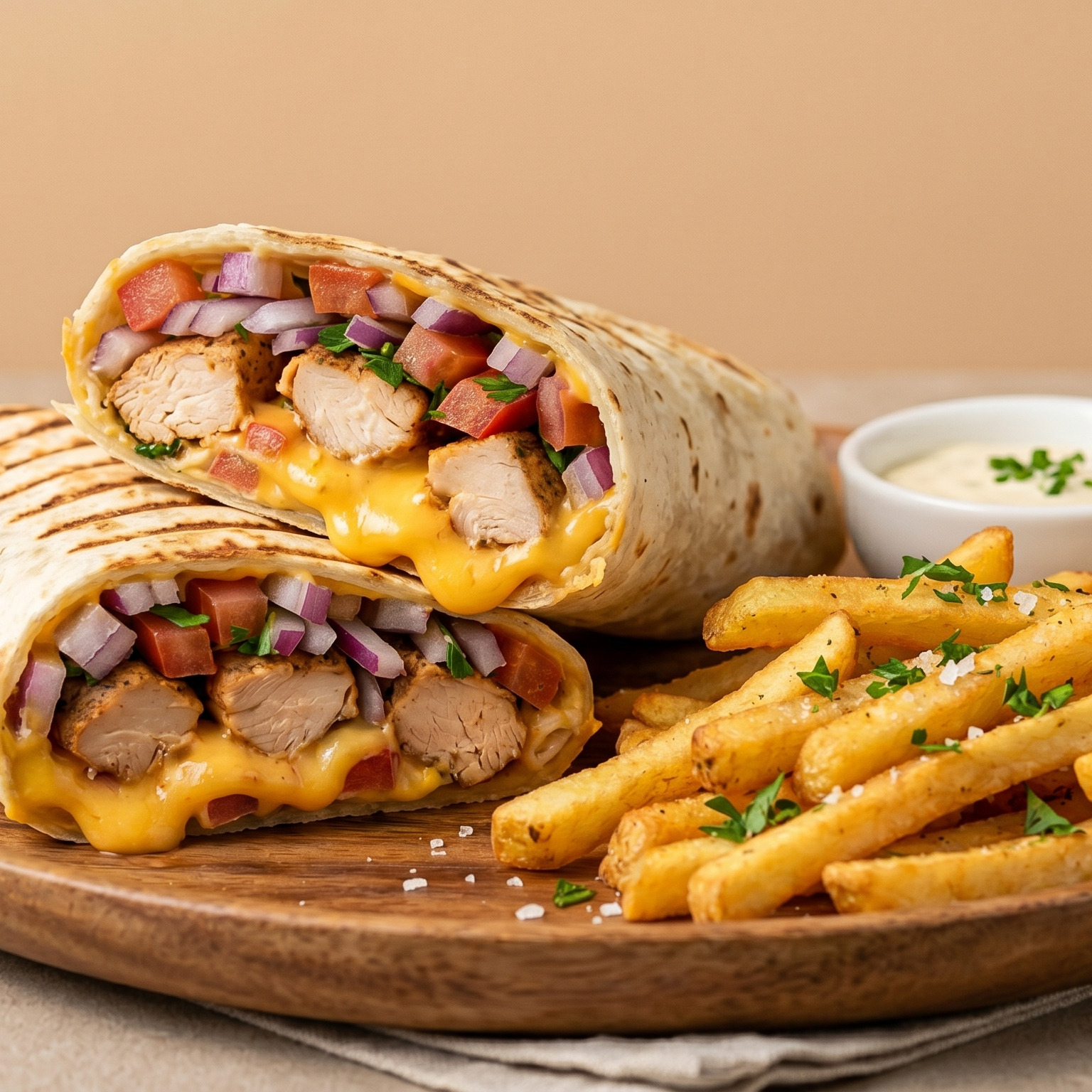 Cheddar Soslu Tavuklu Wrap