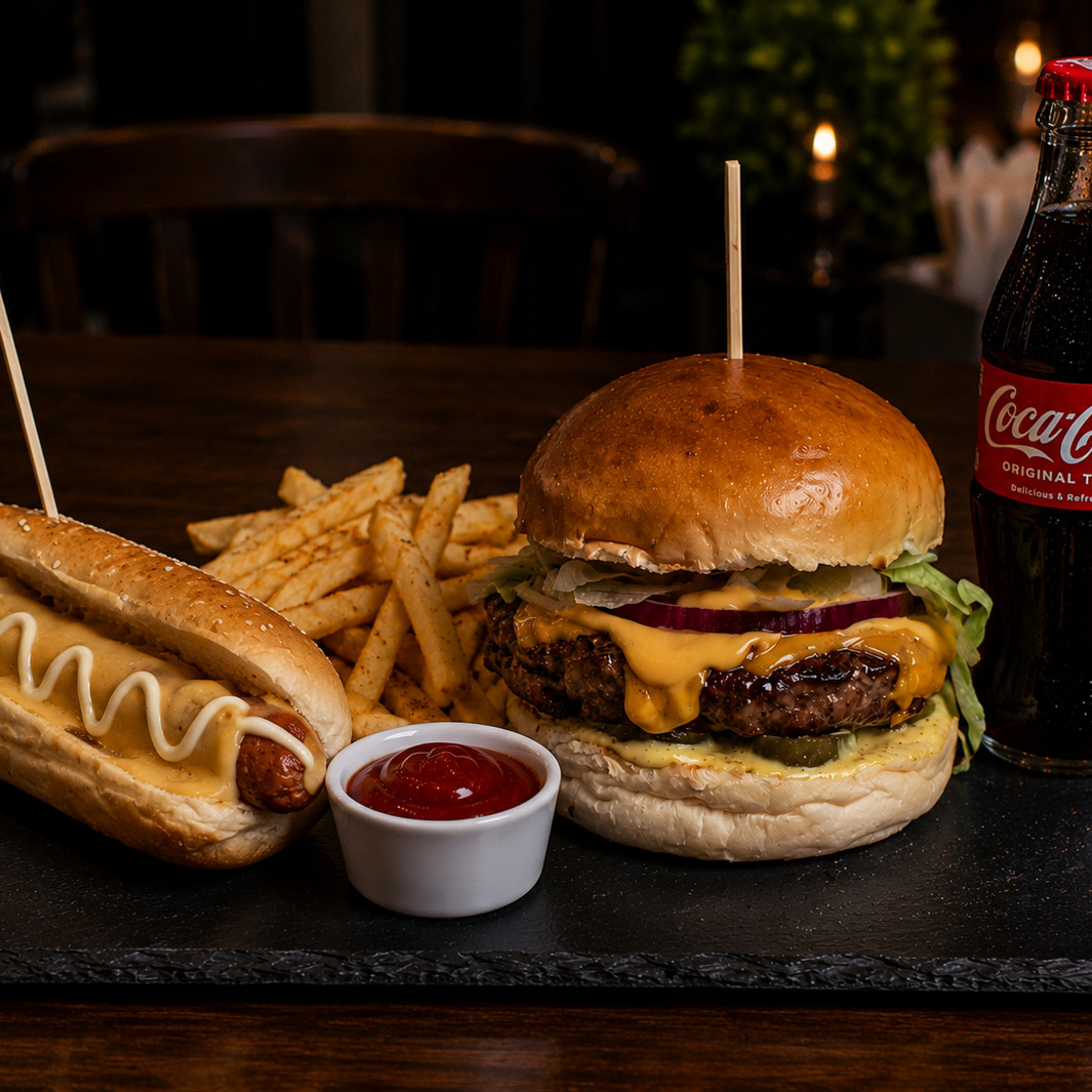 Burger & Cheese Hot Dog Menü