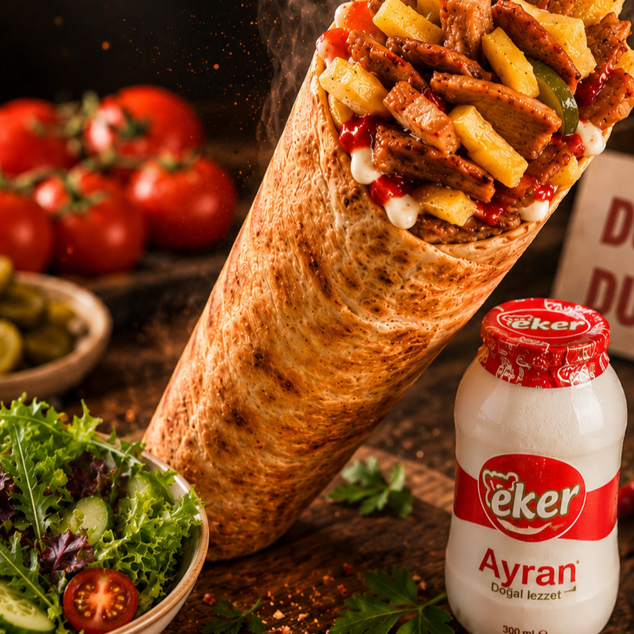 Tavuk Döner Dürüm (100 gr) + Eker Ayran Menü