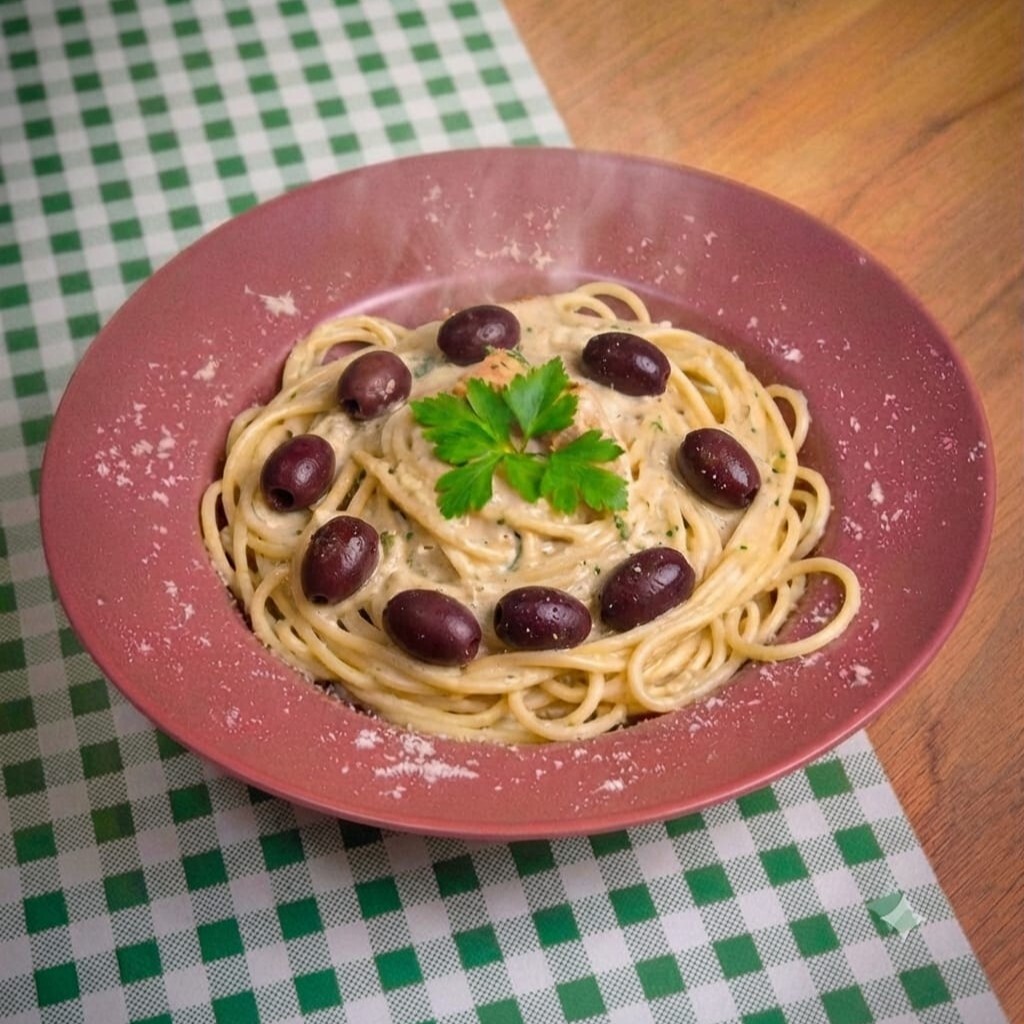 Zeytinli Kremalı Spagetti Makarna