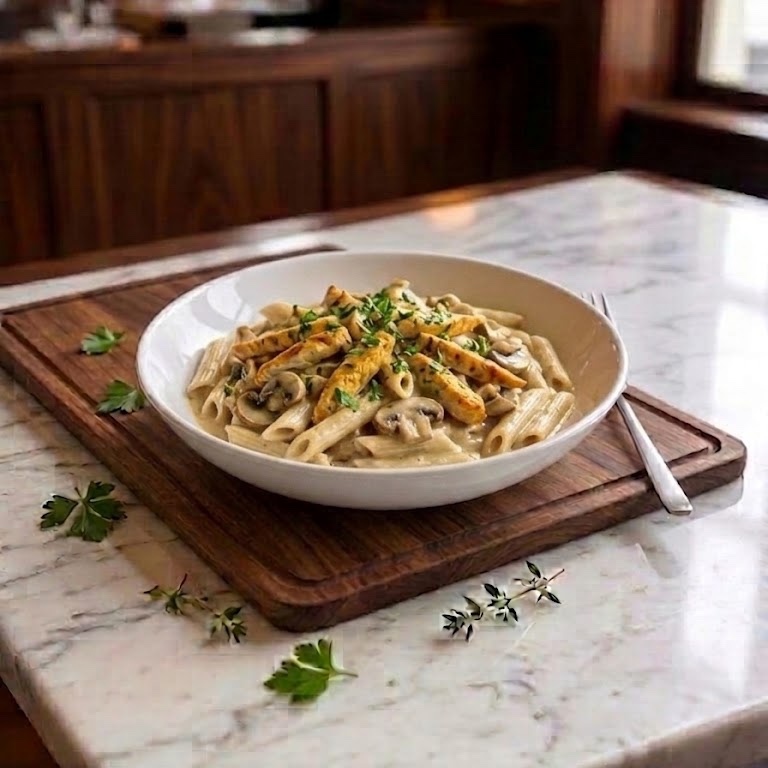 Tavuklu Mantarlı Penne Makarna