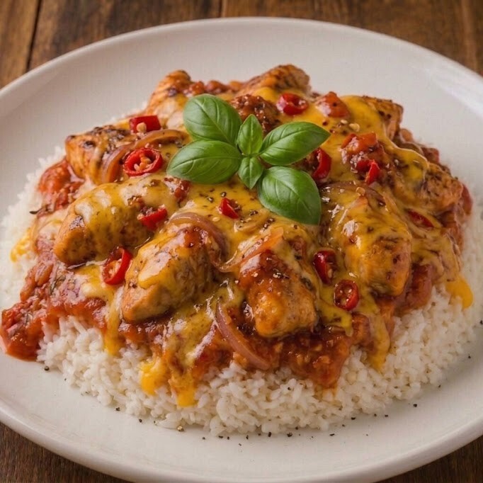 Acı Cheddar Soslu Tavuklu Pilav