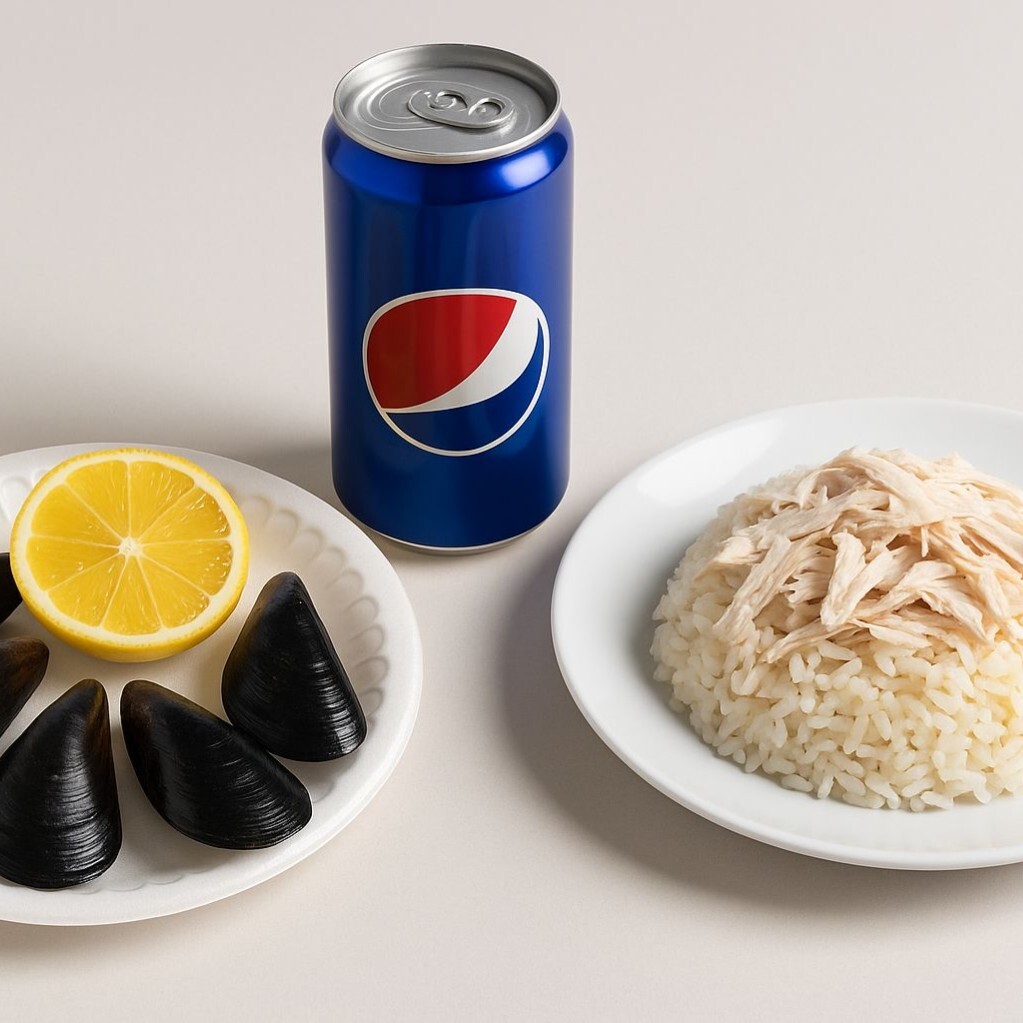 Tavuklu Pilav 1,5 Porsiyon+Kola+5 Midye