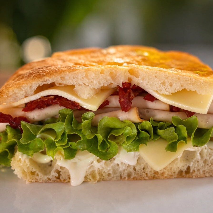 Focaccia Hindi Fümeli ve Kurutulmuş Domatesli Sandviç