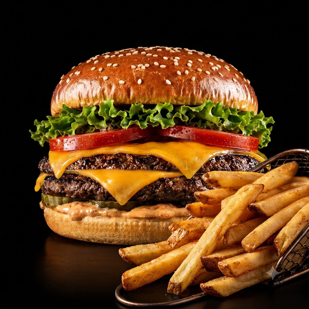 Double Cheese Burger+ Patates kızartması