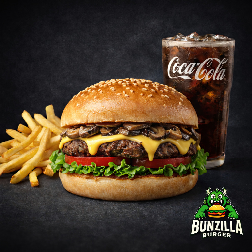 Shroomy Boom Burger Menü