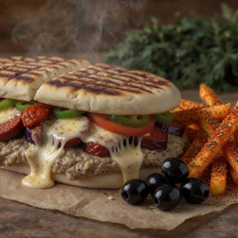 Köz Patlıcan Beğendili & Sucuklu Kaşarlı Bazlama Tost