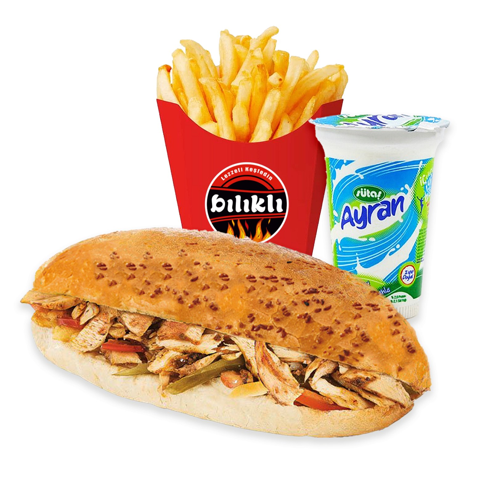 Ekmek Arası Tavuk Döner Menü 1 ( Patates Cips + Ayran )