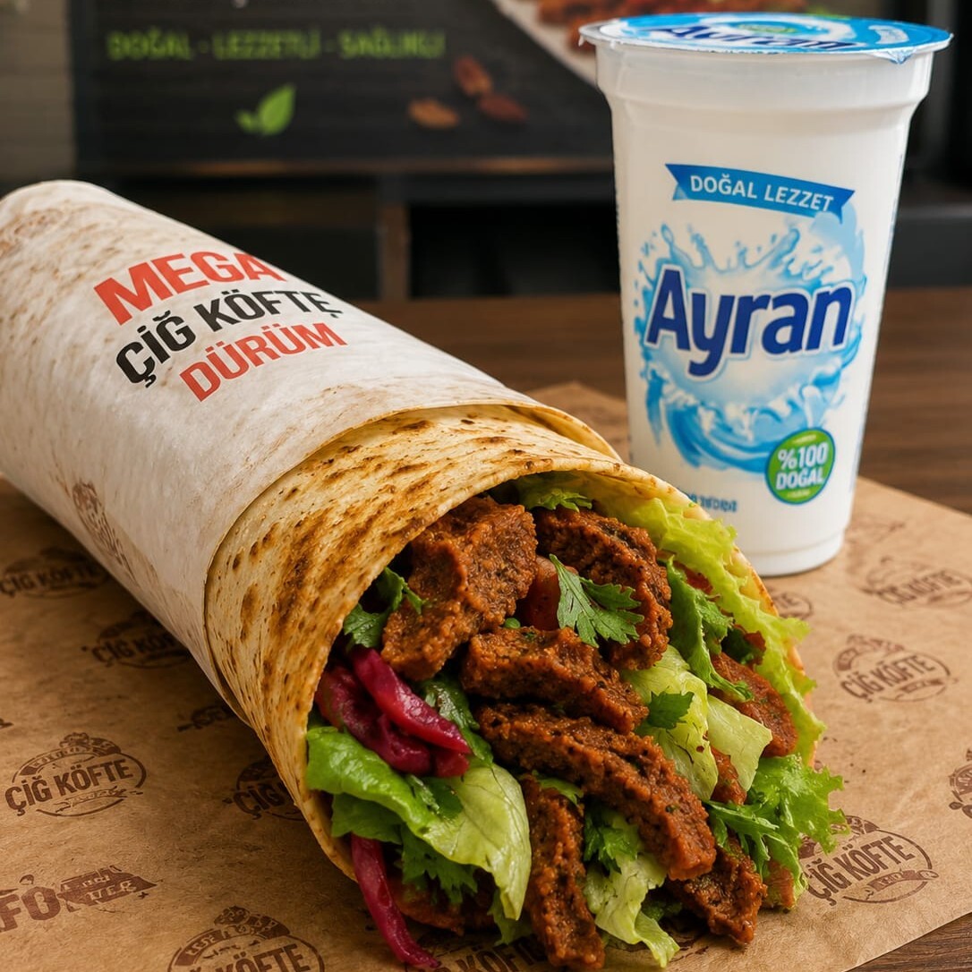 Mega Çiğ Köfte Dürüm + Ayran (20 cl) Menü