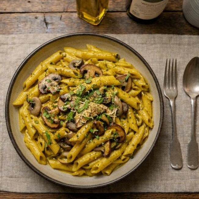 Köri Soslu Mantarlı Penne