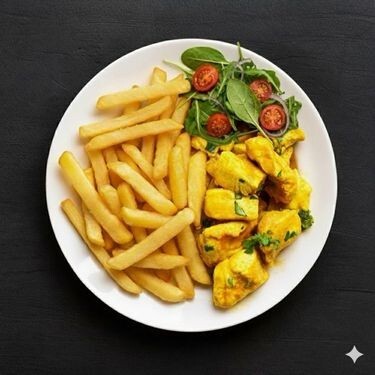 Köri Soslu Tavuk + Patates Kızartması