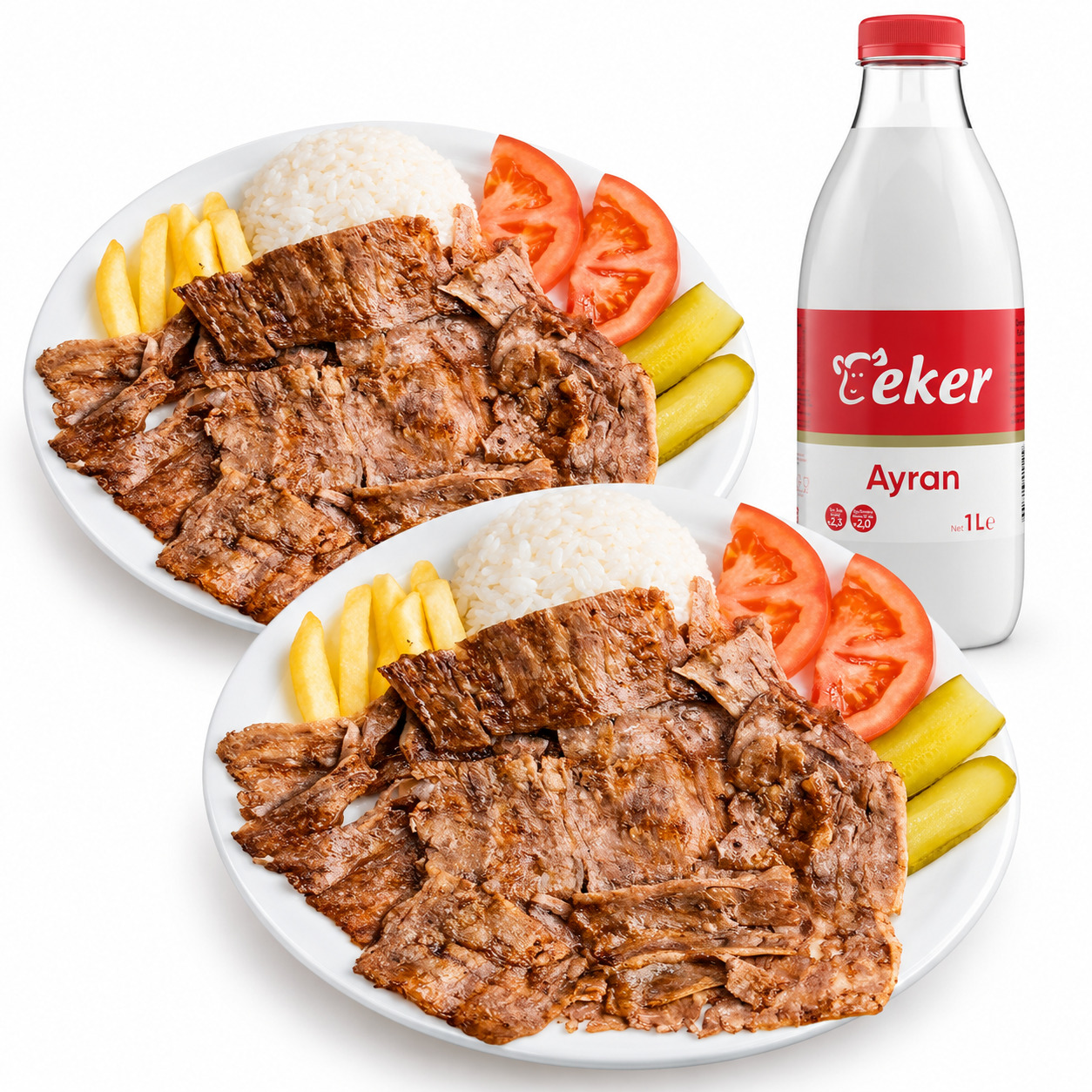 İkili Pilav Üstü Et Döner (2 X 120 gr) + Eker Ayran (1 L)