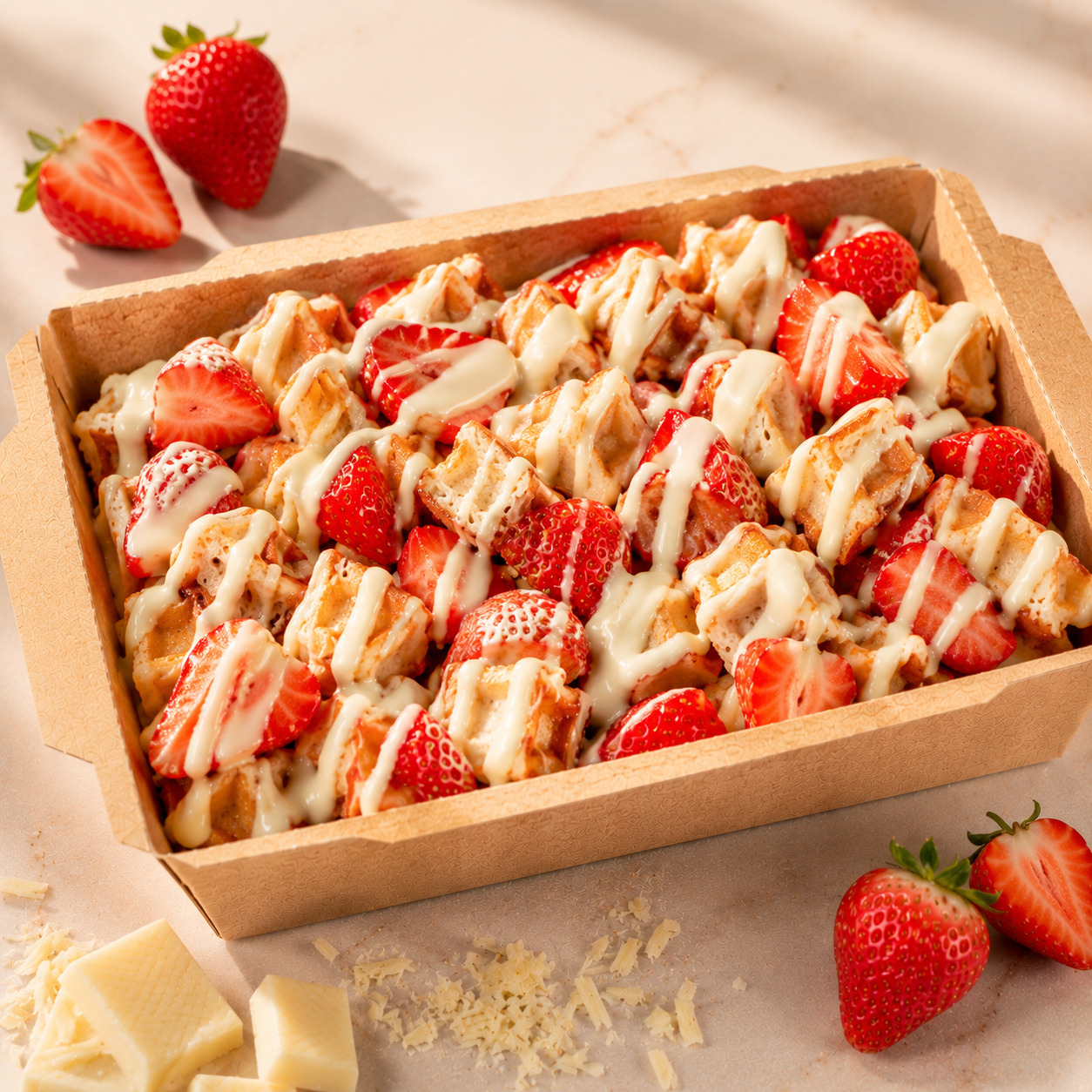 Çilekli Kovada Beyaz Çikolatalı Waffle